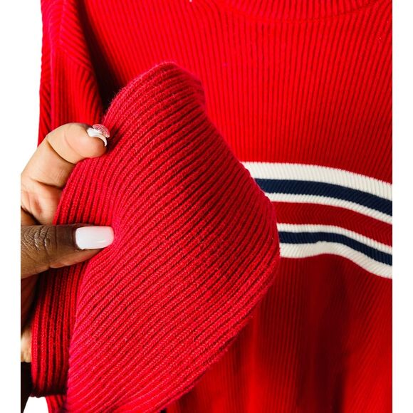 Tommy Hilfiger Mens Ribbed Knit Pullover Sweater Striped Long Sleeve Red Large - Picture 7 of 7